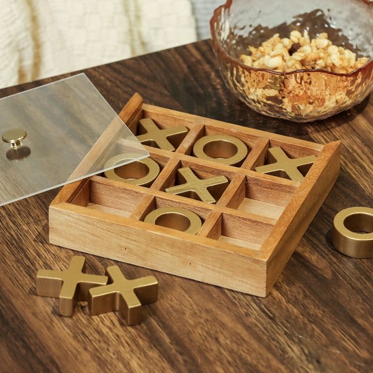 Mainstays Decorative Gold and Wood Tabletop Tic Tac Toe Game with