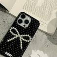 thumbnail image 2 of for iPhone Case,Cute Dot Pattern with 3D Pearl Bow Camera Lens Protection Soft Shockproof Phone Case (Black,iPhone 15 Pro Max), 2 of 5