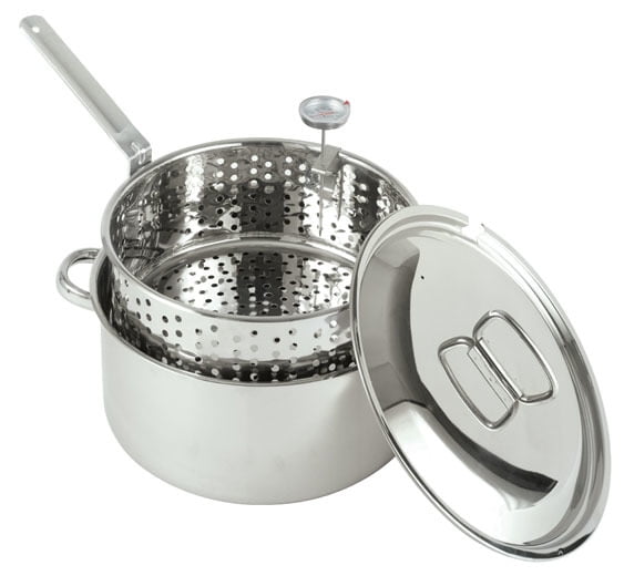 Bayou Classic 10 Quart Aluminum Fry Pot and Basket with Cool Touch Handle 