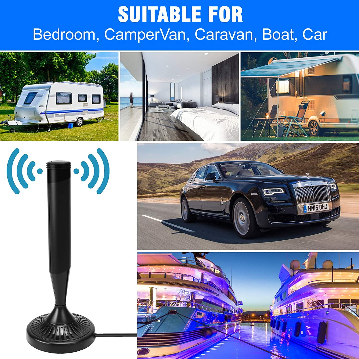 Camkey HDTV Antenna 4K 1080P Resolution, 90-120 Miles Range, HDTV, VHF UHF Channels with Amplifier Signal Booster - 16.4 FT Premium Coaxial Cable