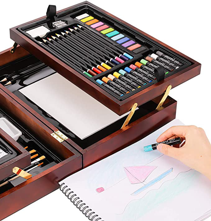 85 Piece Deluxe Wooden Art Set Crafts Drawing Painting Kit With Easel and 2  Drawing Pads, Creative Gift Box Forteens Adults Artist Beginners -   Denmark