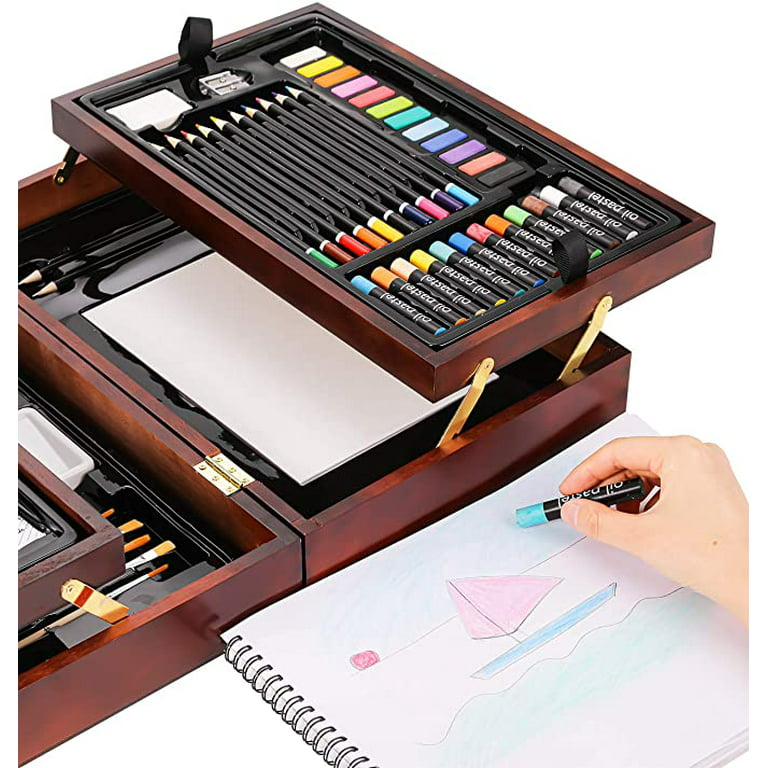 Art Set 85 Piece with Built-in Wooden Easel, 2 Drawing Pad, Art Supplies in  Portable Wooden Case-Painting & Drawing Set Professional Art Kit