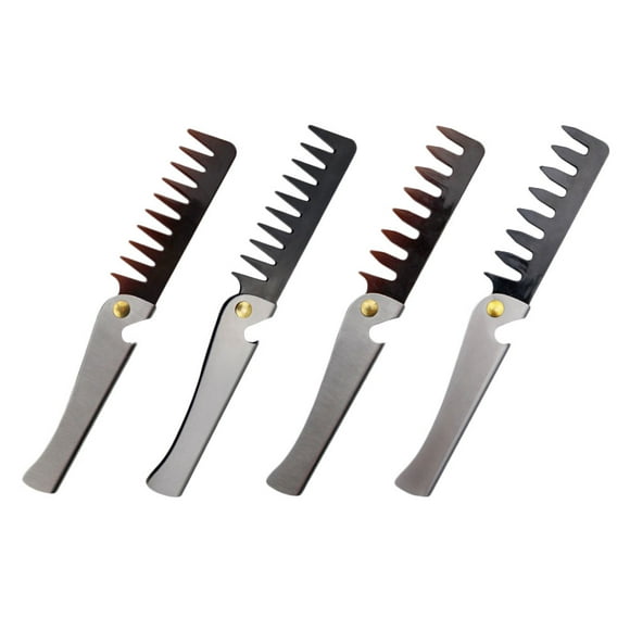 Shisuyan 4Set Foldable Beard Comb for Men Stainless Steel for Outdoor Use