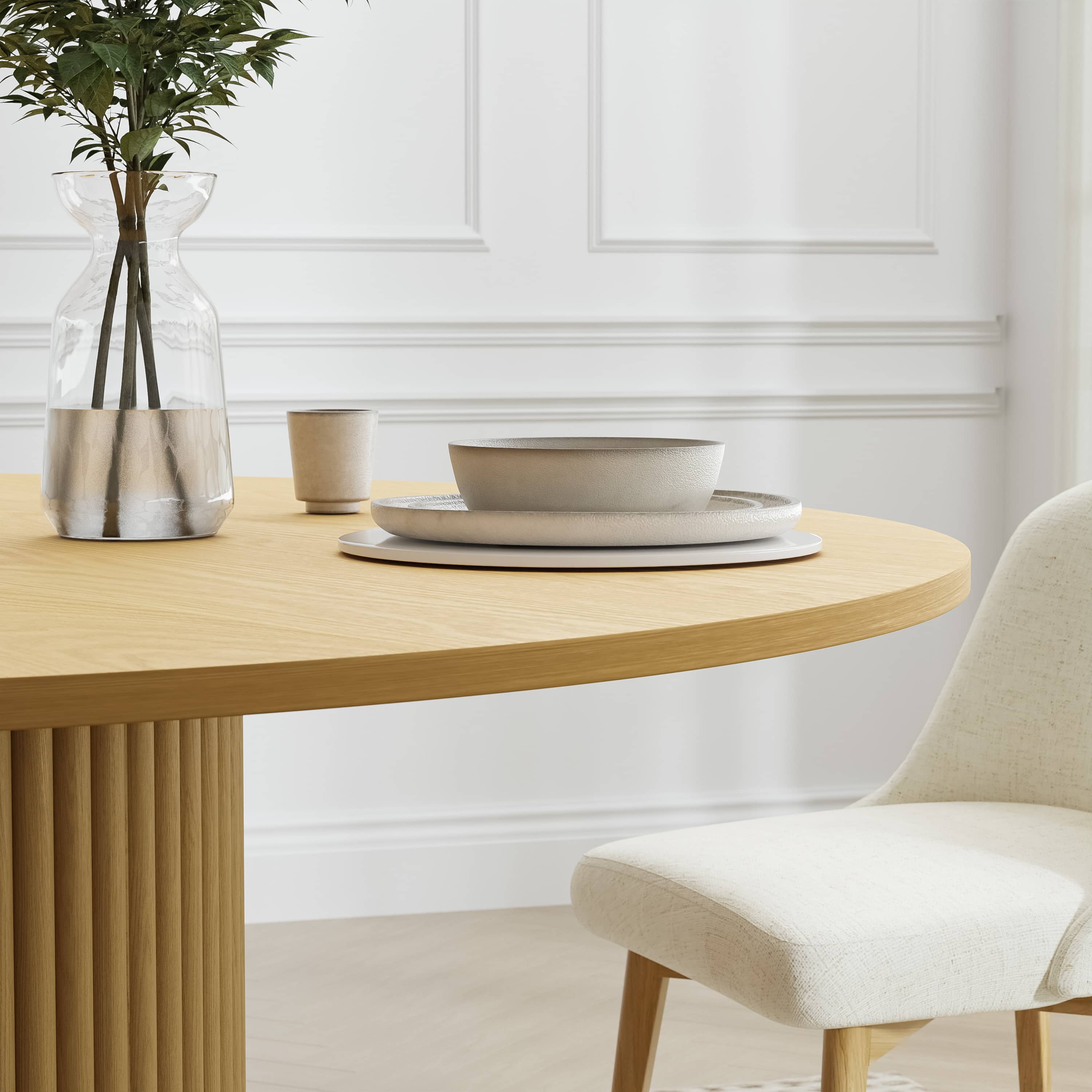 MAYEERTY 46" Wooden Round Table for 4，Mid-Century Kitchen Table for Dining Room Kitchen,Natural Wood