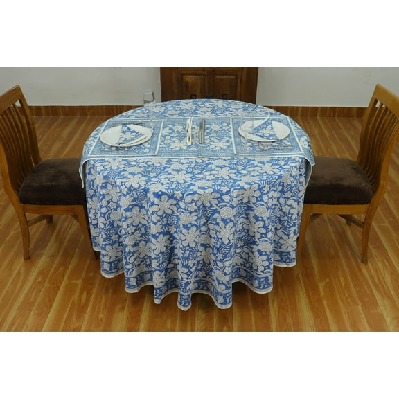 Blue & White Dining Tablecloth, Cotton Table Cover, Wedding Table Décor, Block Printed Table Linen, Housewarming Gift 90x90 Inches