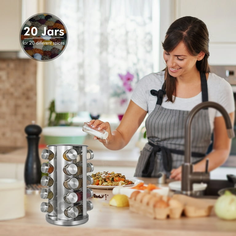 AGGICE Rotating Spice Rack with 6 pcs Jars Set, Revolving Spice Organizer,  Glass Seasoning Jar Household Multi-Functional Rotating Storage box