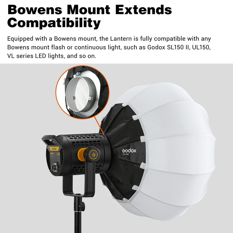 Godox CS-50D 50cm20in Diameter Collapsible Lantern Softbox Photography Soft  Box with Bowens Mount Quick Installation for Video Recording Live Streaming  Film Making Product Photography 