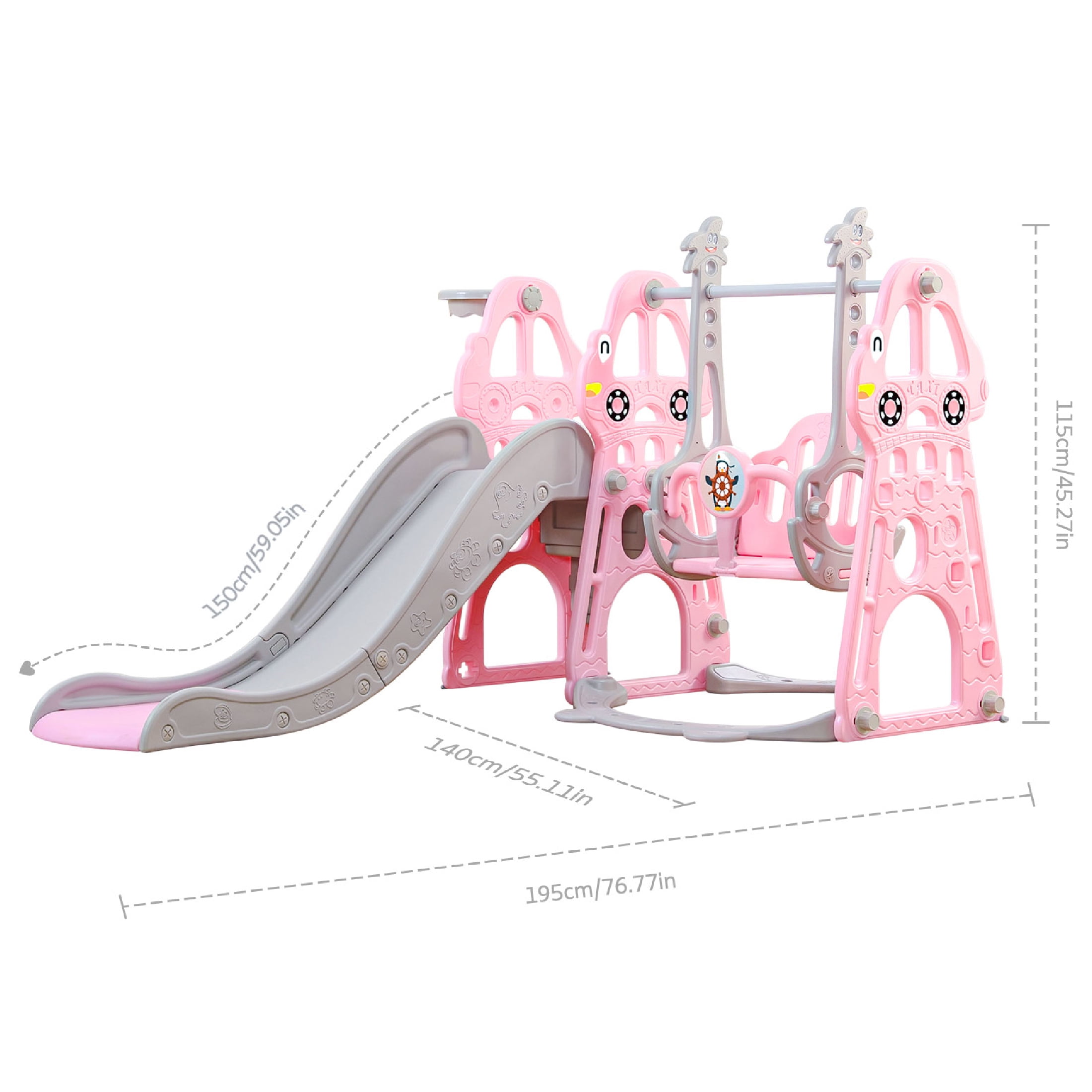 Ealing 4 in 1 Slide and Swing for Toddlers Age 1-2 ,Baby Swing Playset Indoor with Safety Belt and Basketball Hoop,Pink