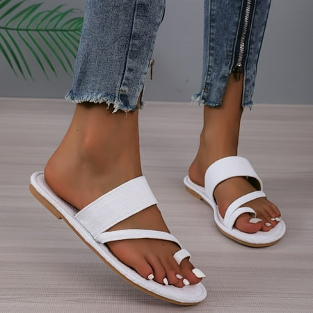 

Women s Casual Slip On Canvas Toe Loop Slide Sandals Lightweight Beach Shoes
