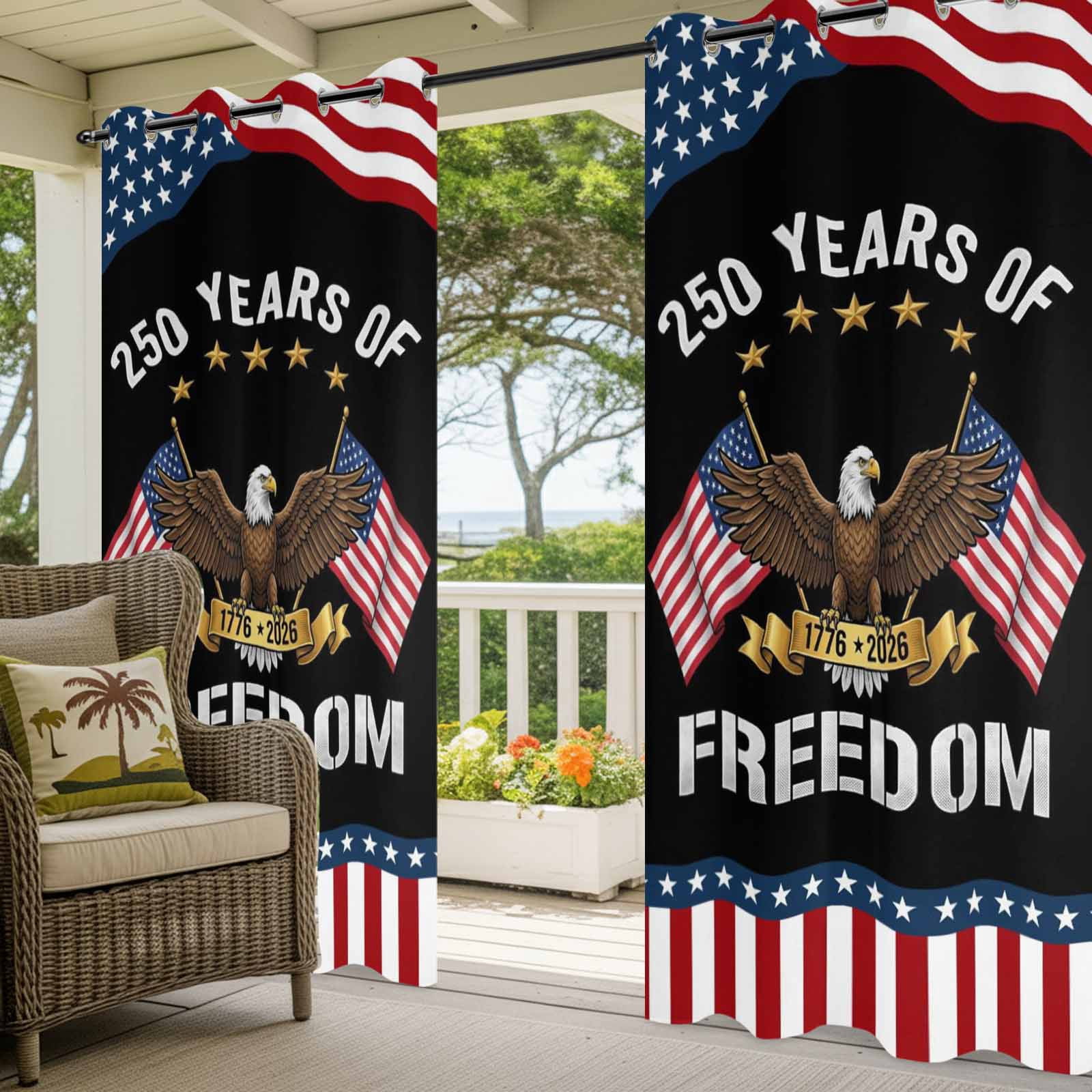 250 Years of Freedom Eagle Outdoor Curtains for Patio, Independence Day Red Blue Stripe Star Flag Sunshade Privacy Drapes Grommet Waterproof Outside Curtains for Porch Balcony 54"x108", 1 Panel