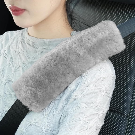 Sheepskin seat Belt Cover pad, 2-Pack Seatbelt Cushion for A Comfortable Driving,Seatbelt Covers Strap Covers Harness Pad for Interior Accessories(Grey)
