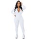 thumbnail image 1 of Gibobby pantalones siameses color liso Mono de manga larga con cuello en V y cremallera para mujer, mono deportivo(Blanco， S), 1 of 5