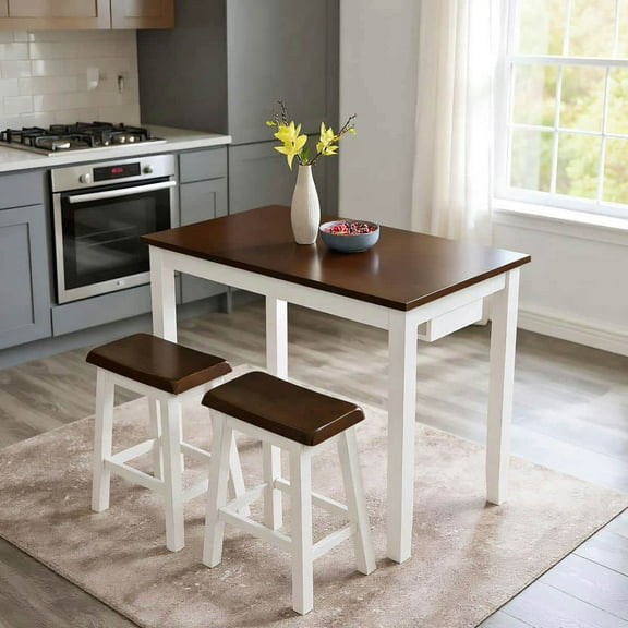 Yardi Yarda Bar Table and Chairs Set, 4 Piece Dining Table Set, Industrial Breakfast Table Set for Indoor, White