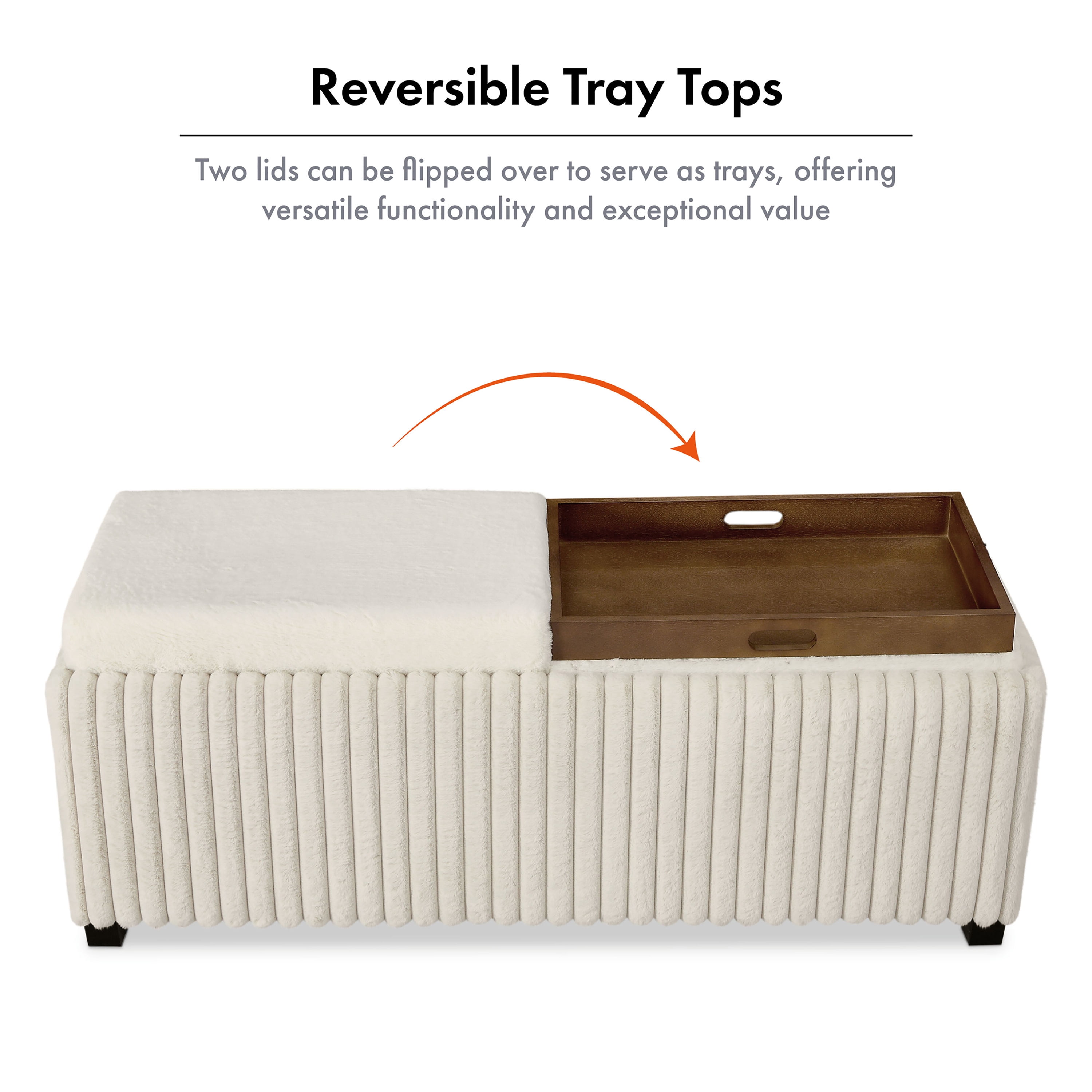 Furniture of America Terri Modern Corduroy Two Tray Tops Storage Ottoman, White