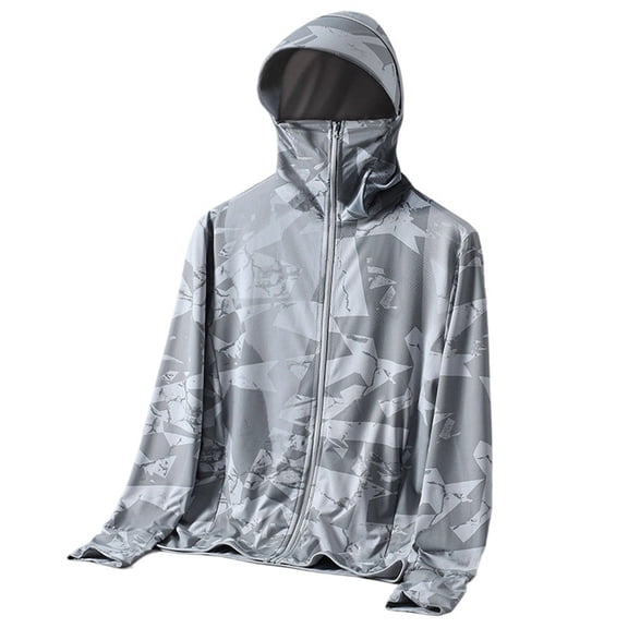 FUZHIQ Men's UPF 50 Sun Protection Hooded Jacket with Integrated Face Cover, Ice Silk Breathable Quick Dry Coat, Full Coverage Outwear for Fishing Cycling,XXXXL
