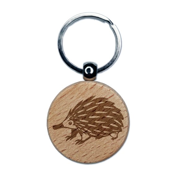 Spikey Echidna Weird Animal Round Keychain Charm Tag - Engraved Wood