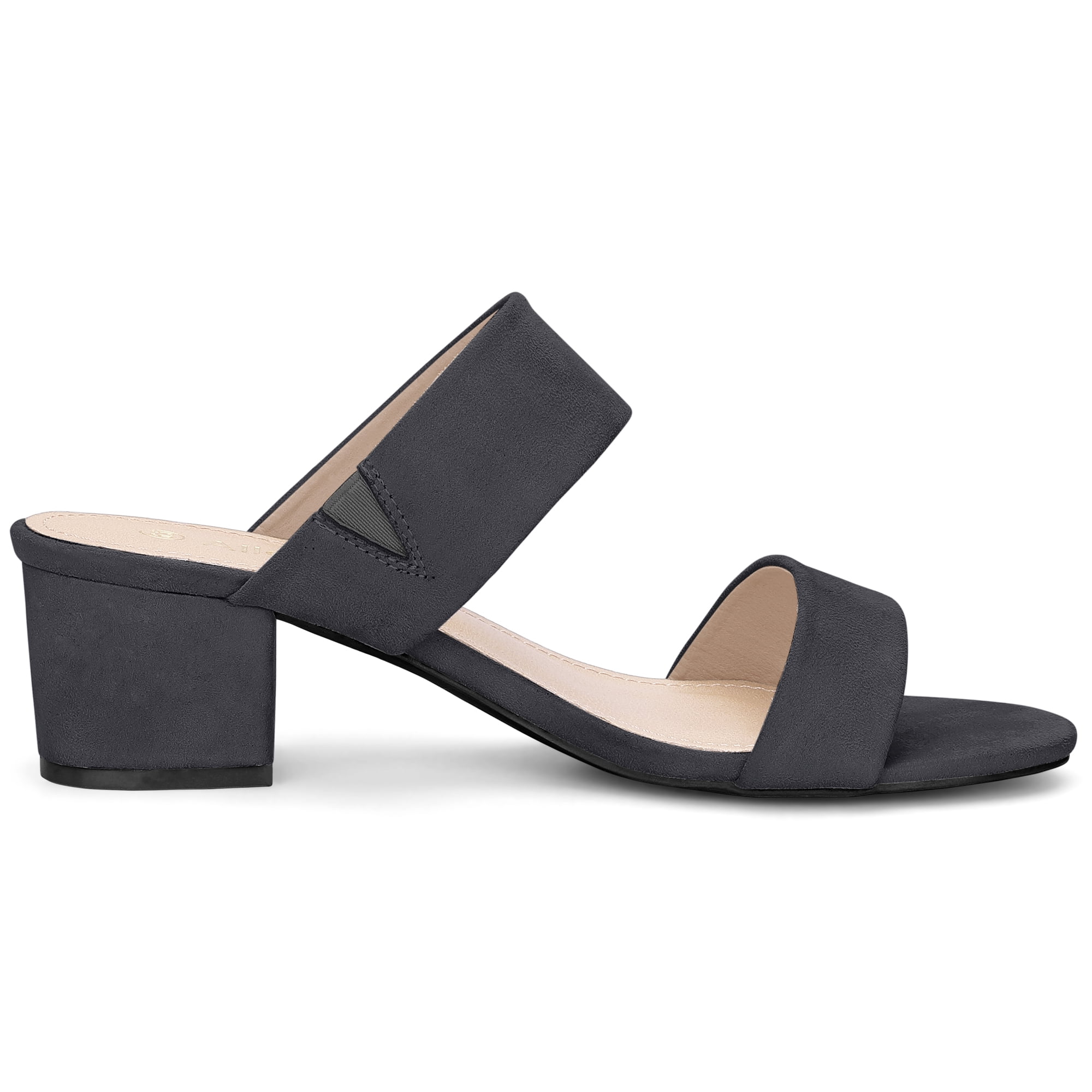 DARING DIVA Stylish Women's Block Heel Dual Straps Slide Sandals 7.5 Grey