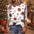 thumbnail image 4 of Women's 3/4 Sleeve Tops Crewneck Fall Leaf Print Casual Shirts Loose Fit Outdoor Work Sports Party Pullovers White XXL, 4 of 6