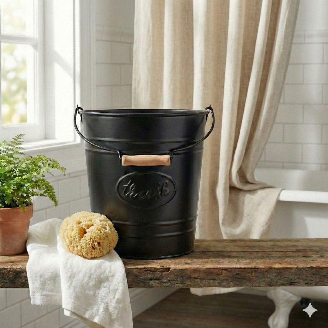 Autumn Alley Black Metal Farmhouse Trash Can 7L - Rustic Farmhouse Bathroom Decor