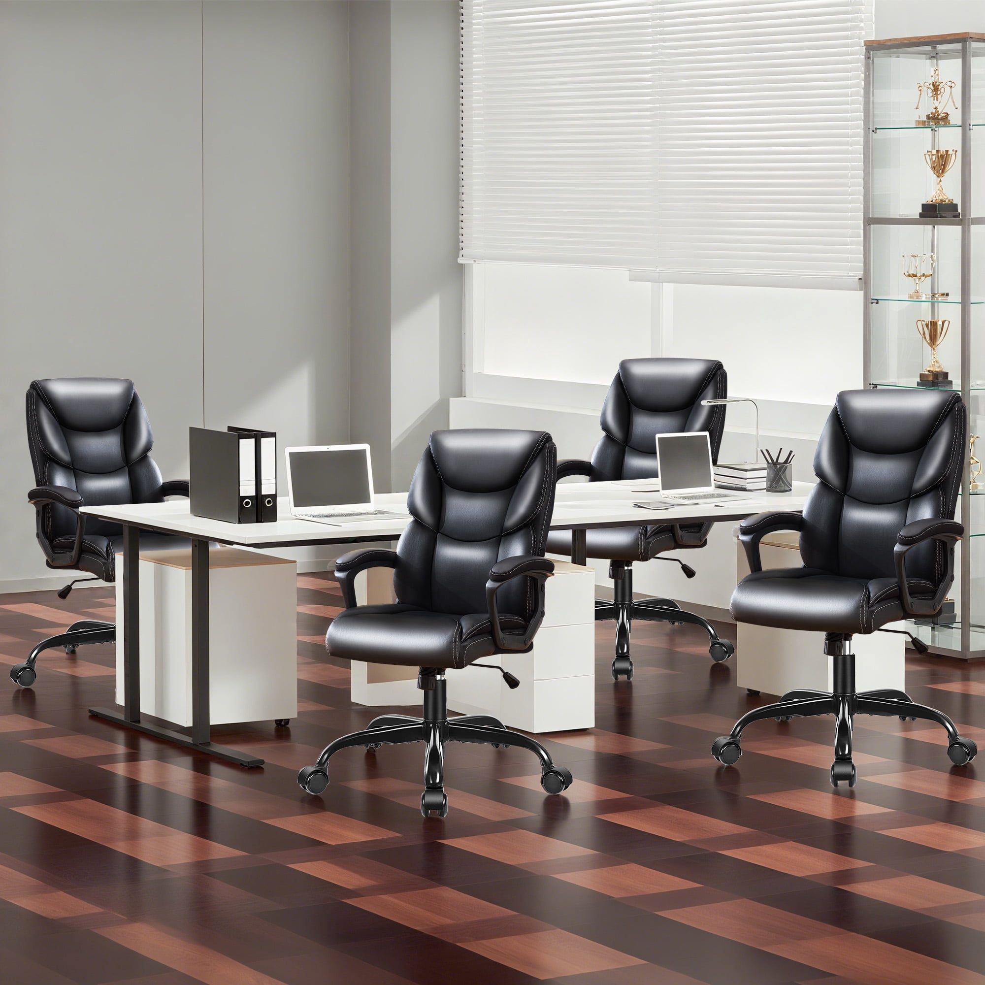 JONPONY Leather Office Chair, Big and Tall Office Chair 400LBS Wide Seat Ergonomic Computer Desk Chair High Back Executive Leather Chair Adjustable Task Chair, Black