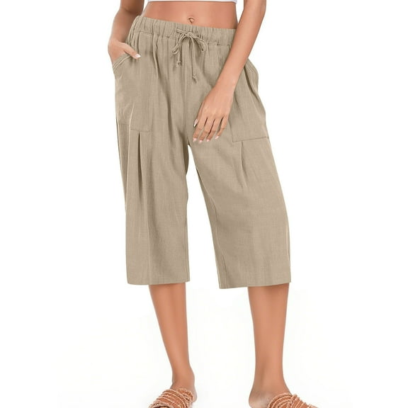 SwiftWear Women's Comfort Fit Capri Pants - Ccotton Straight Wide Leg Capris with Drawstring & Pockets, Relaxed S-3XL