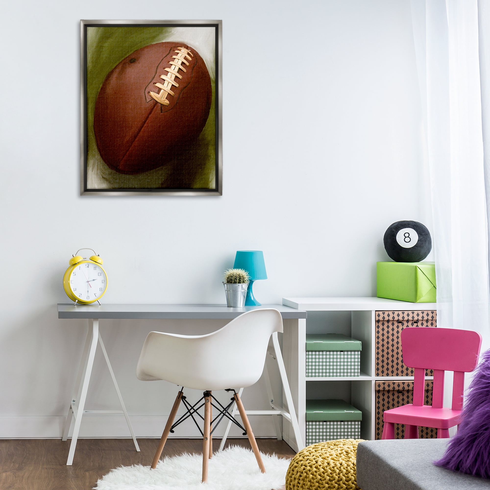 Stupell Industries Traditional Football Painting Sports Painting Gray Floater Framed Canvas Art Print Wall Art, 25 x 31