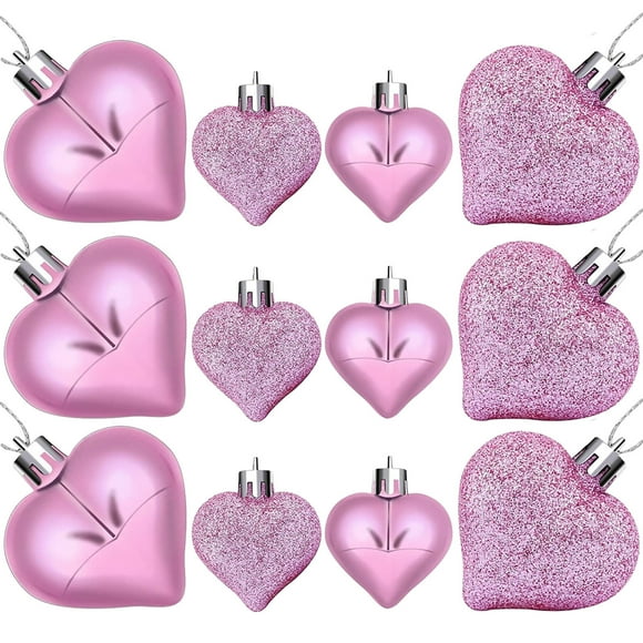 Bwiyojiz Home Decor Count 24pcs Valentine's Day Heart Ornaments Baubles Shaped Christmas Tree Hanging Decorations for Wedding Anniversary, Gifts for Her
