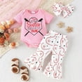 thumbnail image 2 of ANINEO Toddler Girls Boys Short Sleeve Baseball Letter Prints Romper Bodysuits Long Pants Headbands Outfits 3-6 Months, 2 of 9