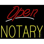 Red Open Yellow Notary LED Neon Sign 24 x 31 - inches, Black Square Cut Acrylic Backing, with Dimmer - Bright and Premium built indoor LED Neon Sign for Defence Force.