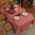 thumbnail image 4 of SASTYBALE Vinyl Christmas Tablecloth Rectangle Flannel Backing, Vintage Holly & Berry Print Waterproof & Heavy Plastic Table Cover for Dining, Party, Farmhouse Decorations, 4 of 7