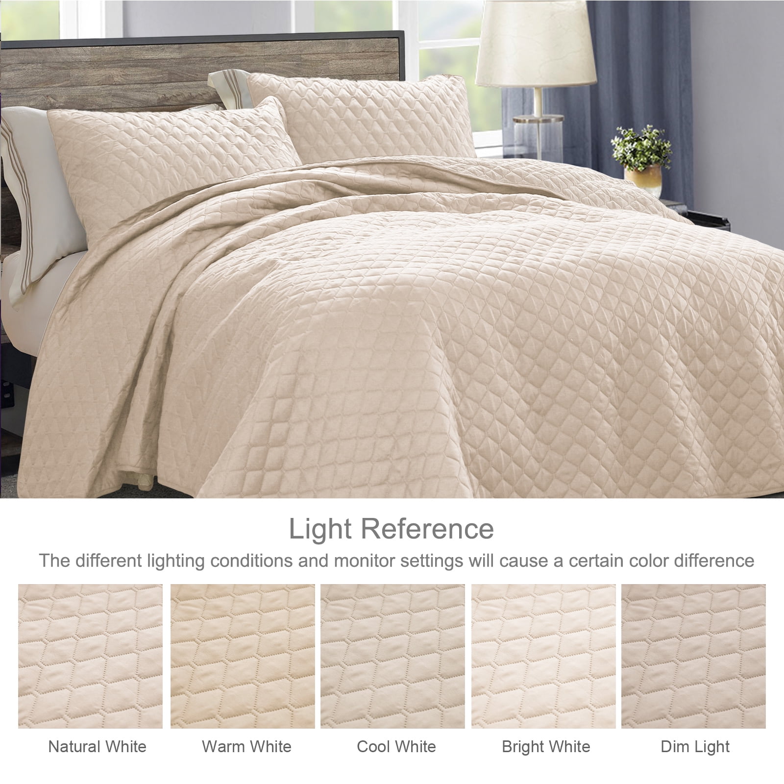 Exclusivo Mezcla King Size Quilt Set, 3-Piece Lightweight King Quilts Soft Bedspreads Bed Coverlets, Brich Beige, 104"x96"