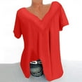thumbnail image 3 of Timegard Hauts Grande Taille pour Femmes Manches Courtes Col Rond Froncé Confortable Décontracté Ample Blouse Tee Basique, 3 of 4