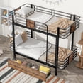 thumbnail image 2 of Miekor Furniture Twin XL over Twin XL Metal Bunk Bed with MDF Board Guardrail and Two Storage Drawers,Black 23AAB, 2 of 9