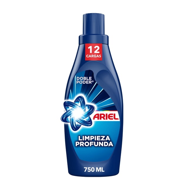 Detergente Líquido Ariel Limpieza Profunda a la Primera 750mL Rinde 50% Más Cargas'