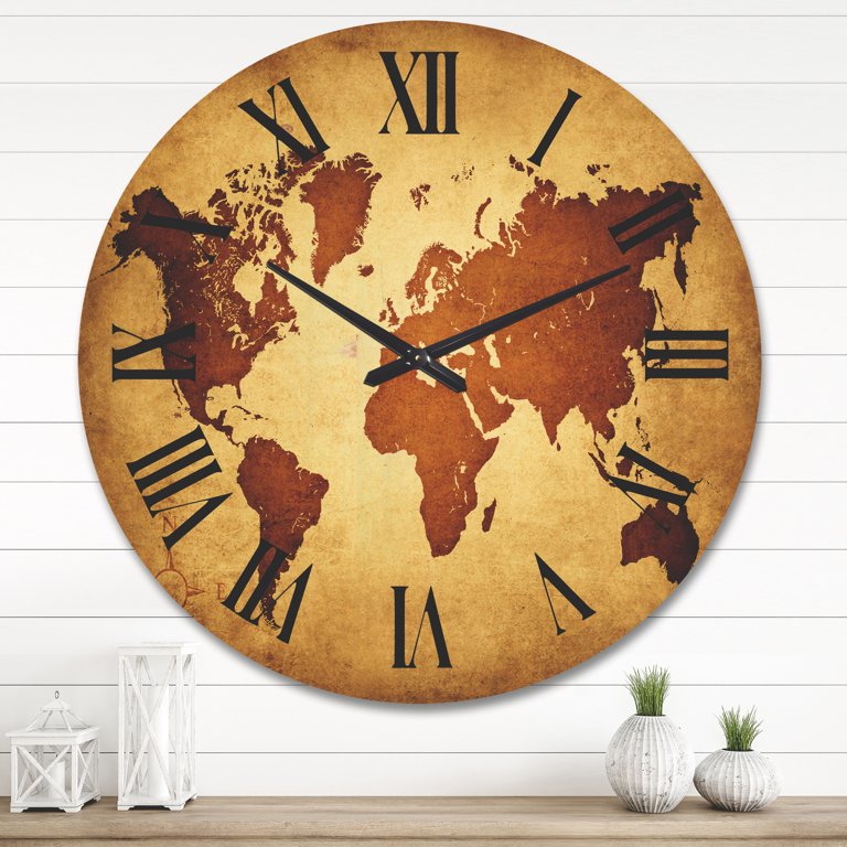 Designart 'Ancient World Map VI' Vintage Wood Wall Clock 