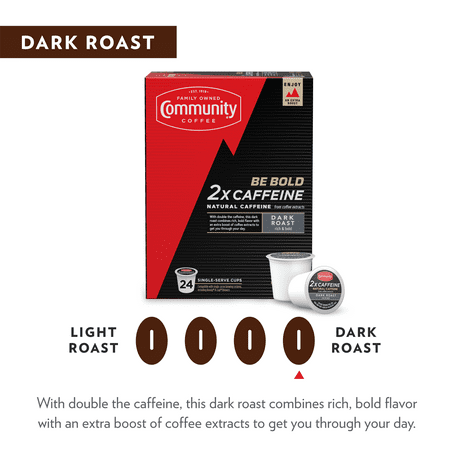 (2 pack) Community Coffee 2x Caffeine Dark Roast Single-Serve Coffee Pods, 48 Count Box (2 Packs of 24) Compatible with Keurig 2.0 K-Cup Brewers