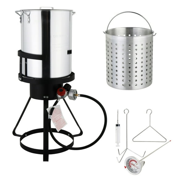 Turkey Fryer Kit, 30QT Aluminum Turkey Deep Fryer w/Baskets & Stand, 55000 BTU Propane Burner, Thermometer, Marinade Injector, Turkey Rack & Rack Lifter, for Outdoor Cooking