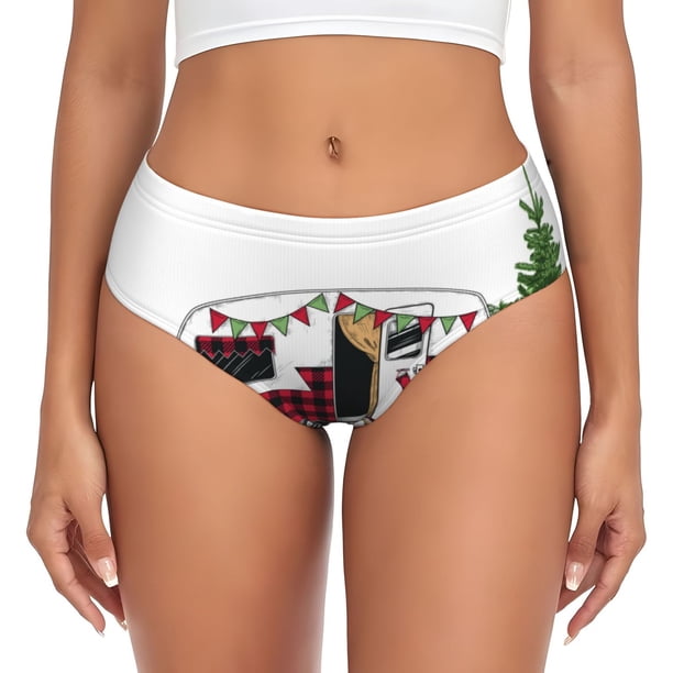 Fotbe Vintage Buffalo Plaid Christmas Camper Calzones Estampados para Mujer – Ropa Interior de Algodón, Cómoda, Suave y Elástica-4X-Large