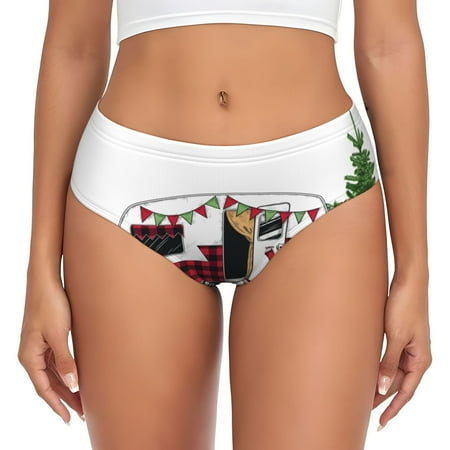 Uemuo Vintage Buffalo Plaid Christmas Camper Pattern Women s Cotton Underwear Full Coverage Briefs Soft Stretchy Breathable Underwear Brief-Medium