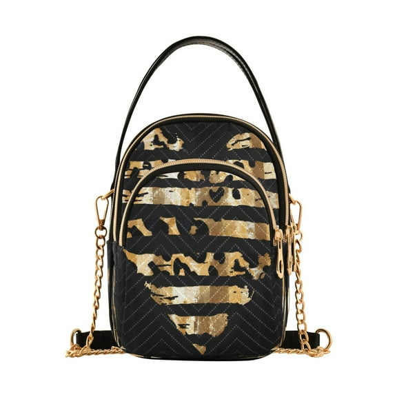 ALAZA Chain Crossbody Bags for Women Heart with Leopard Shoulder Handbag Phone Purse