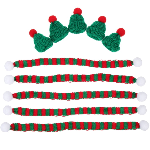 5 conjuntos Botella de vino mini bufandas sombreros de navidad adornos de vino
