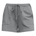 thumbnail image 4 of Women's Shorts Summer Solid Color High Waist Straight Drawstring Loose Casual Pocket Pants, 4 of 4