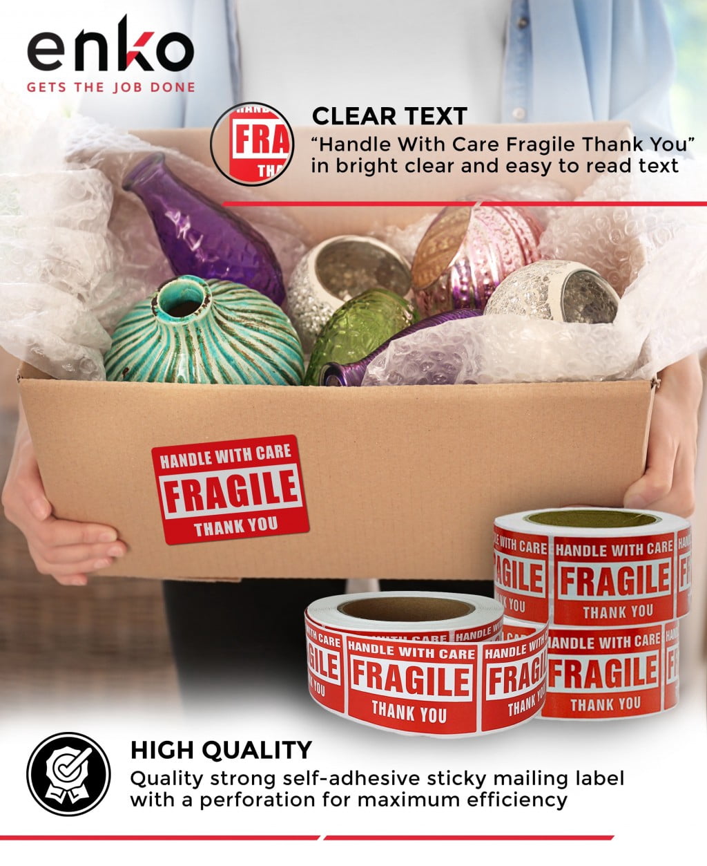 Label & More 2 x 3 Inch Fragile Stickers Handle with Care Warning Packing Shipping Label - Permanent Adhesive (10 Roll, 5000 Labels)