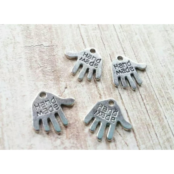 U8MO Hand Charms Antiqued Silver Handmade Pendants Jewelry Tags 2 Side 50-100 pieces -50pcs