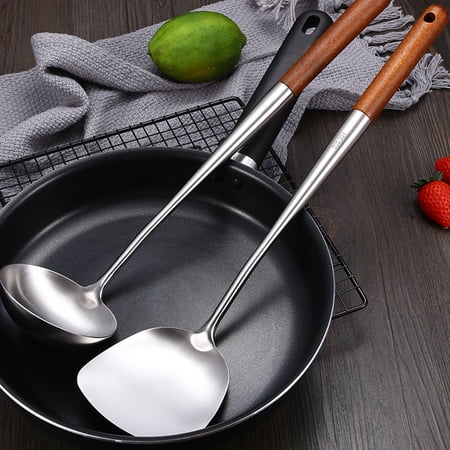 HEVIRGO 1 Set/2PCS Stainless Steel Cooking Spatula Non-stick Heat-resistant Kitchen Cooking Shovel for Kitchen