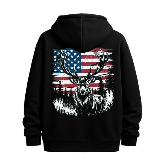 Deer Flag Hoodie sweatshirt flag for men machine washable black Comfy Loose Drawstring Trendy Hooded Pullover, Mens Clothing For Autumn Winter aesthetic usa