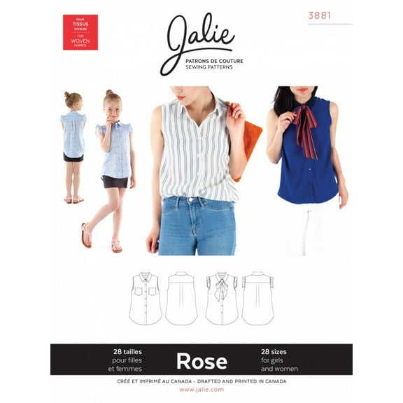 Jalie Sewing Pattern 3881 Rose Button Down Shirt Kids, Teenagers, Women 28 Sizes