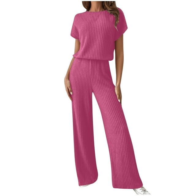 Birdeem Blouses pour Femmes Femmes Pantalons Décontractés Couleur Unie Manches Courtes Raglan Col Rond Ensemble de Blouses