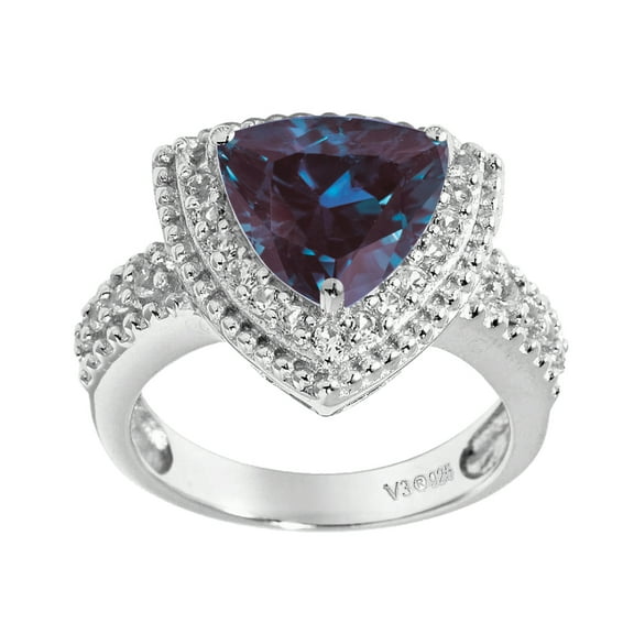 Sterling Silver with Colour Changing Alexandrite and White Topaz Halo Ring