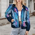 thumbnail image 3 of Jackets for Women Winter Coat Jackets Flannel Stand Collar Jacket(Blue Butterfly Flowers,Size:S-4XL), 3 of 7